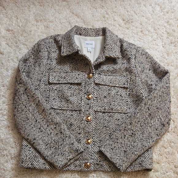 Nine West Jackets & Blazers - Nine West Briwn and Cream Herringbone Blazer with Gold Buttons